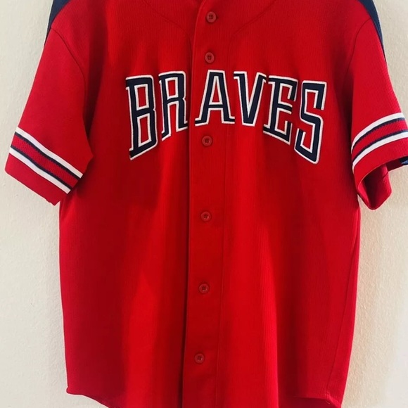 Vintage STARTER Atlanta Braves MLB STITCHED RED Jersey Men’s Sz-M - Picture 3 of 11